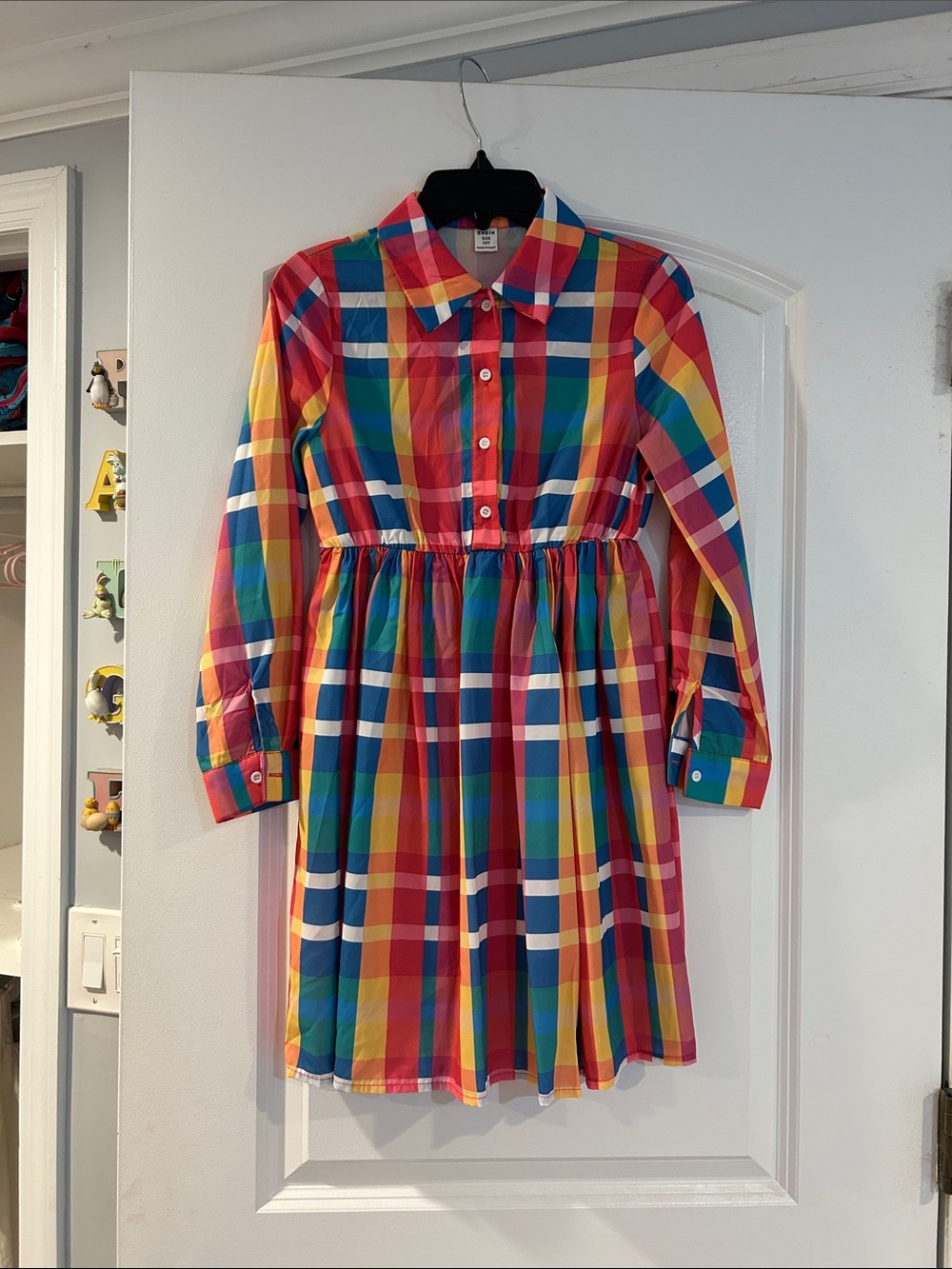Colorful Plaid Kids Dress with Buttons
